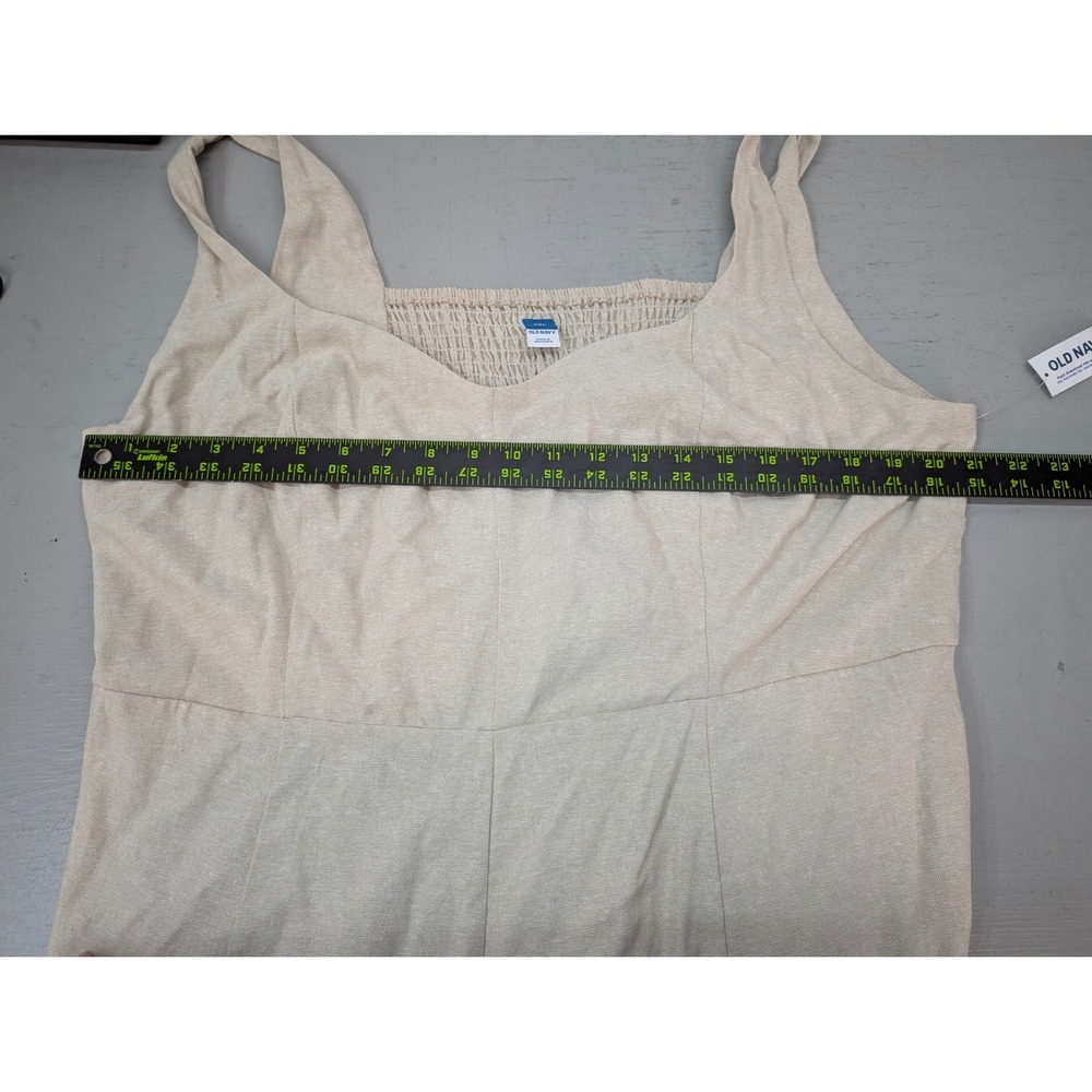 Old Navy Notch Neck Flax Linen Midi Dress Smocked Tan Flare Pleated Sz 2XL NWT - Picture 6 of 12